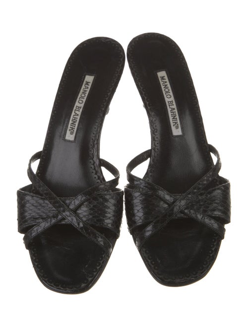 Manolo Blahnik Faux Pearl Accents Leather Slides