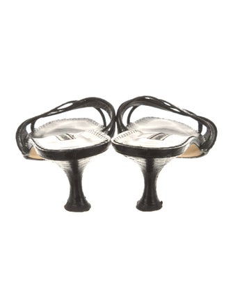 Manolo Blahnik Faux Pearl Accents Leather Slides