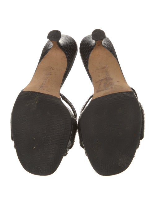 Manolo Blahnik Faux Pearl Accents Leather Slides