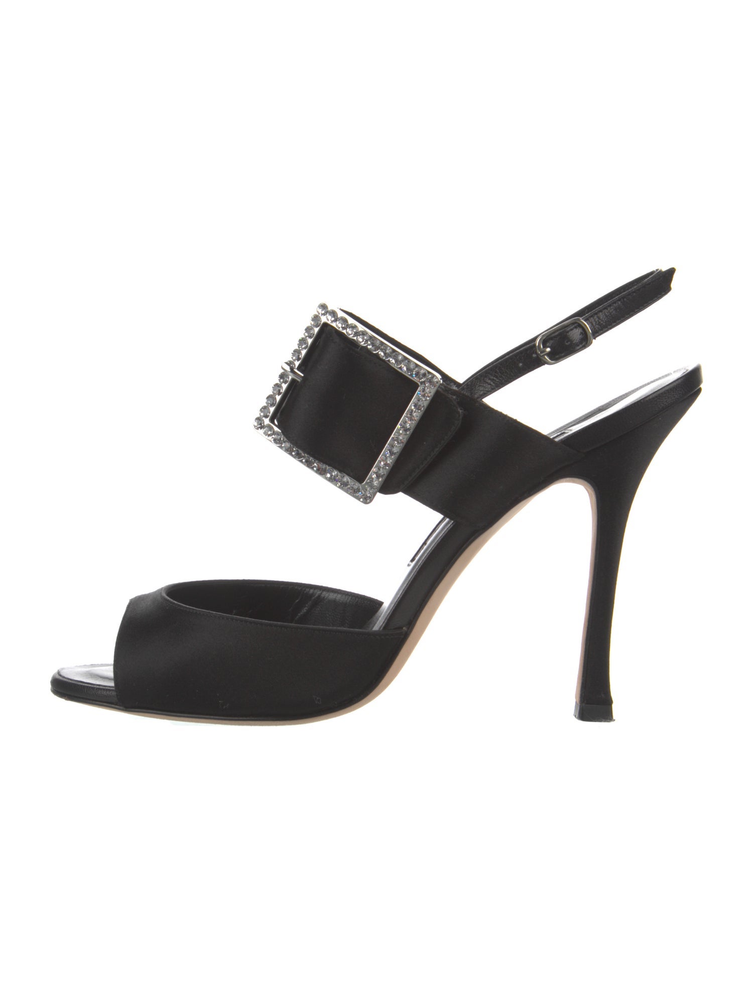 Manolo Blahnik Satin Crystal Embellishments Mules