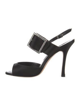 Manolo Blahnik Satin Crystal Embellishments Mules