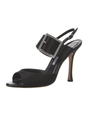 Manolo Blahnik Satin Crystal Embellishments Mules