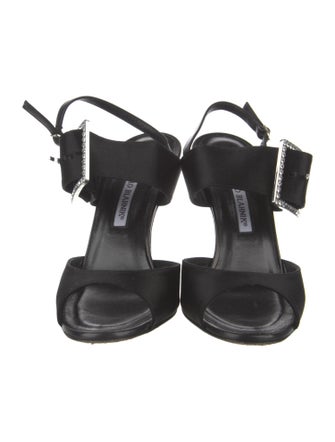 Manolo Blahnik Satin Crystal Embellishments Mules