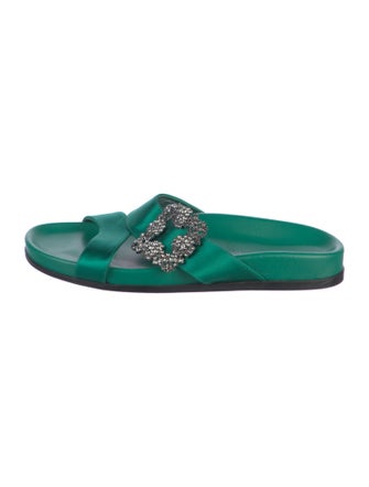 Manolo Blahnik Satin Crystal Embellishments Slides