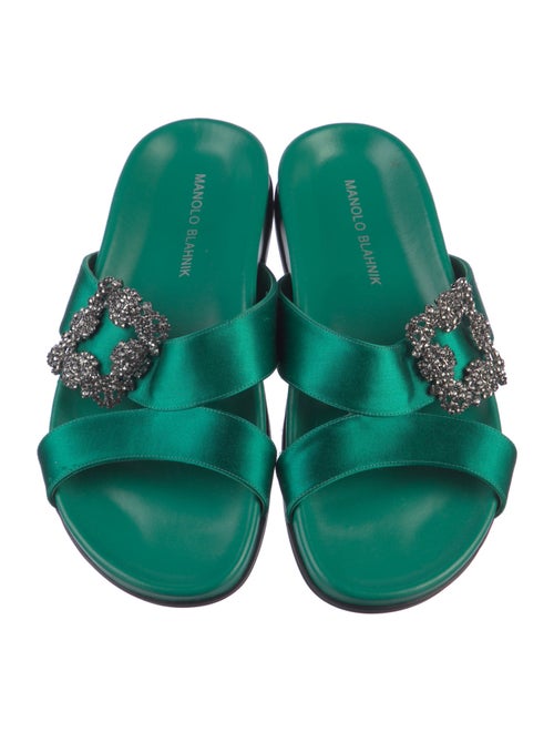 Manolo Blahnik Satin Crystal Embellishments Slides