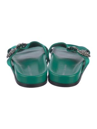 Manolo Blahnik Satin Crystal Embellishments Slides