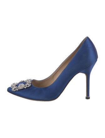 Manolo Blahnik Satin Crystal Embellishments Pumps