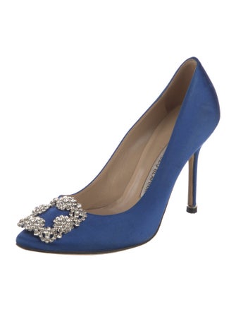 Manolo Blahnik Satin Crystal Embellishments Pumps