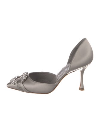 Manolo Blahnik Satin Crystal Embellishments D'Orsay Pumps