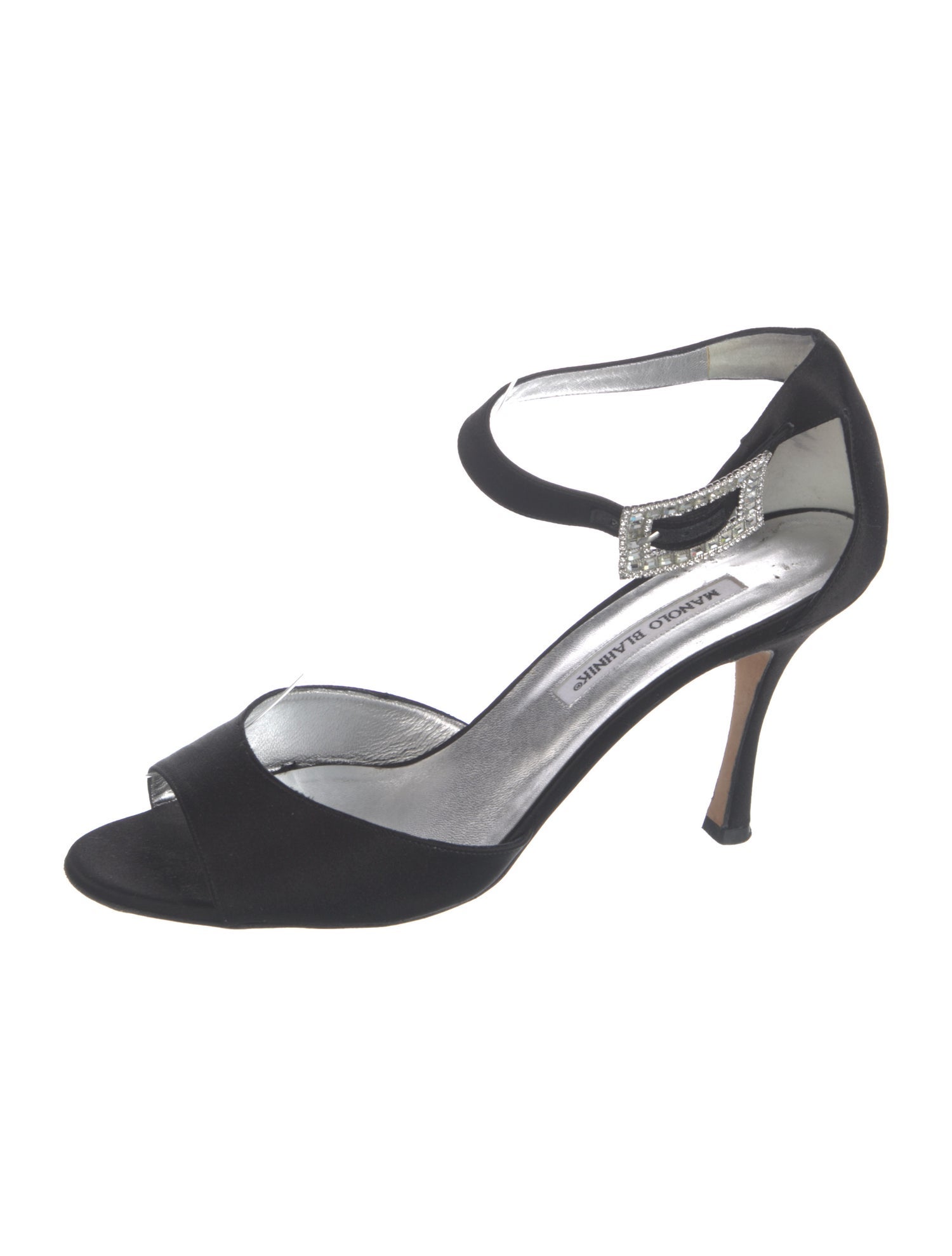 Manolo Blahnik Satin Crystal Embellishments Sandals