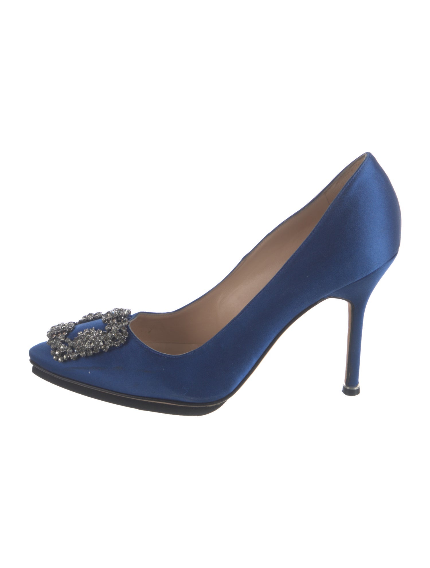 Manolo Blahnik Satin Crystal Embellishments Pumps