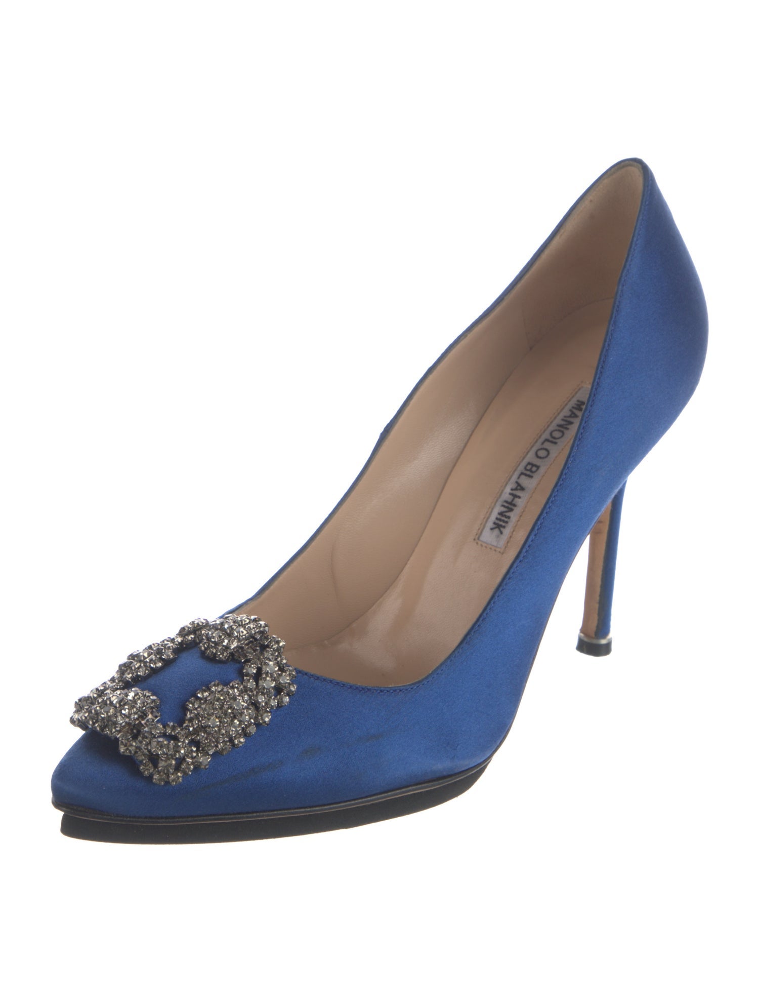 Manolo Blahnik Satin Crystal Embellishments Pumps