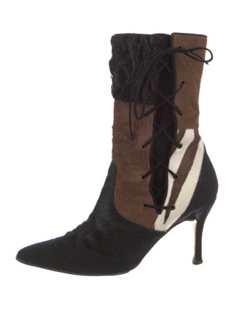 Manolo Blahnik Ponyhair Colorblock Pattern Sock Boots