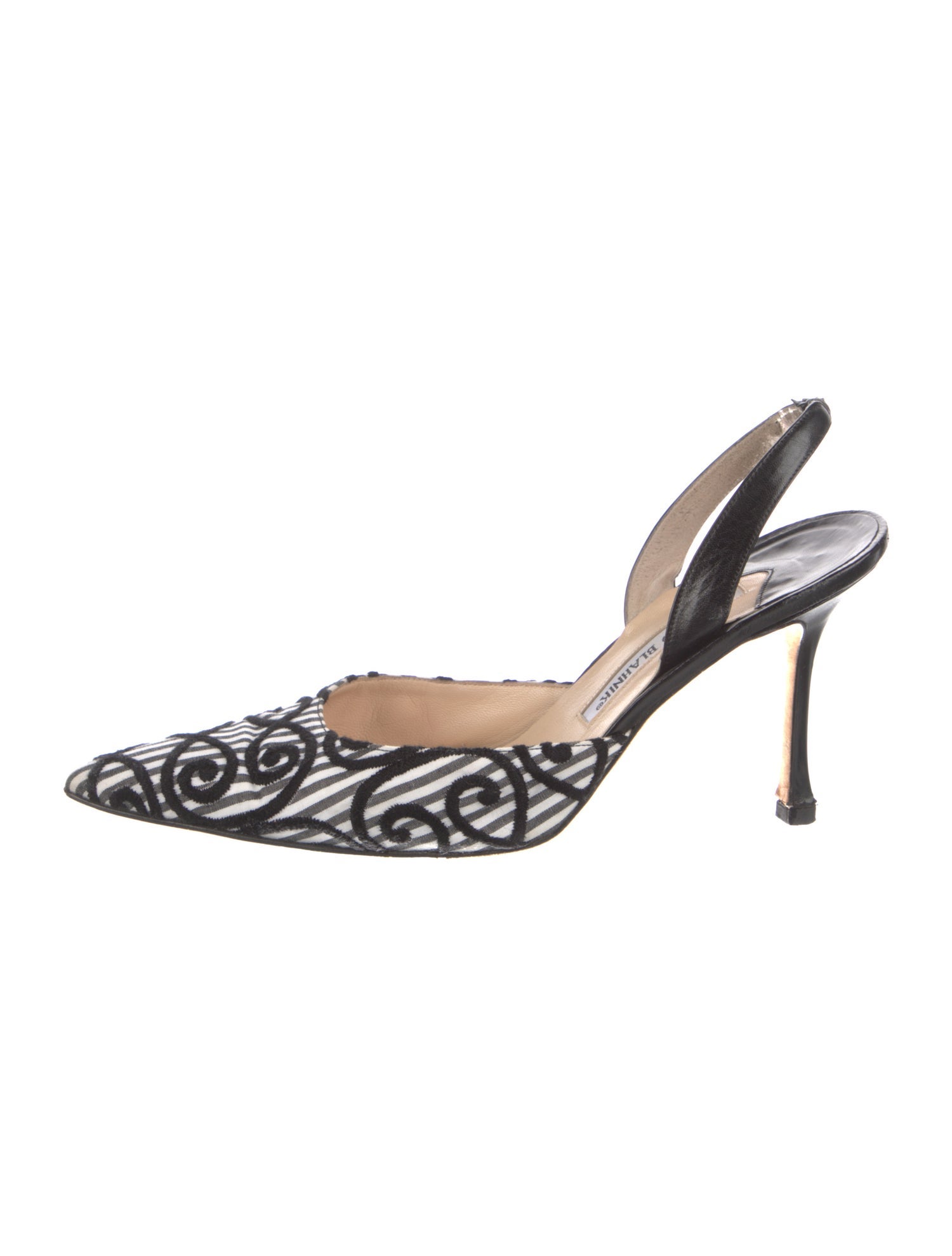 Manolo Blahnik Printed Embroidered Accent Slingback Pumps