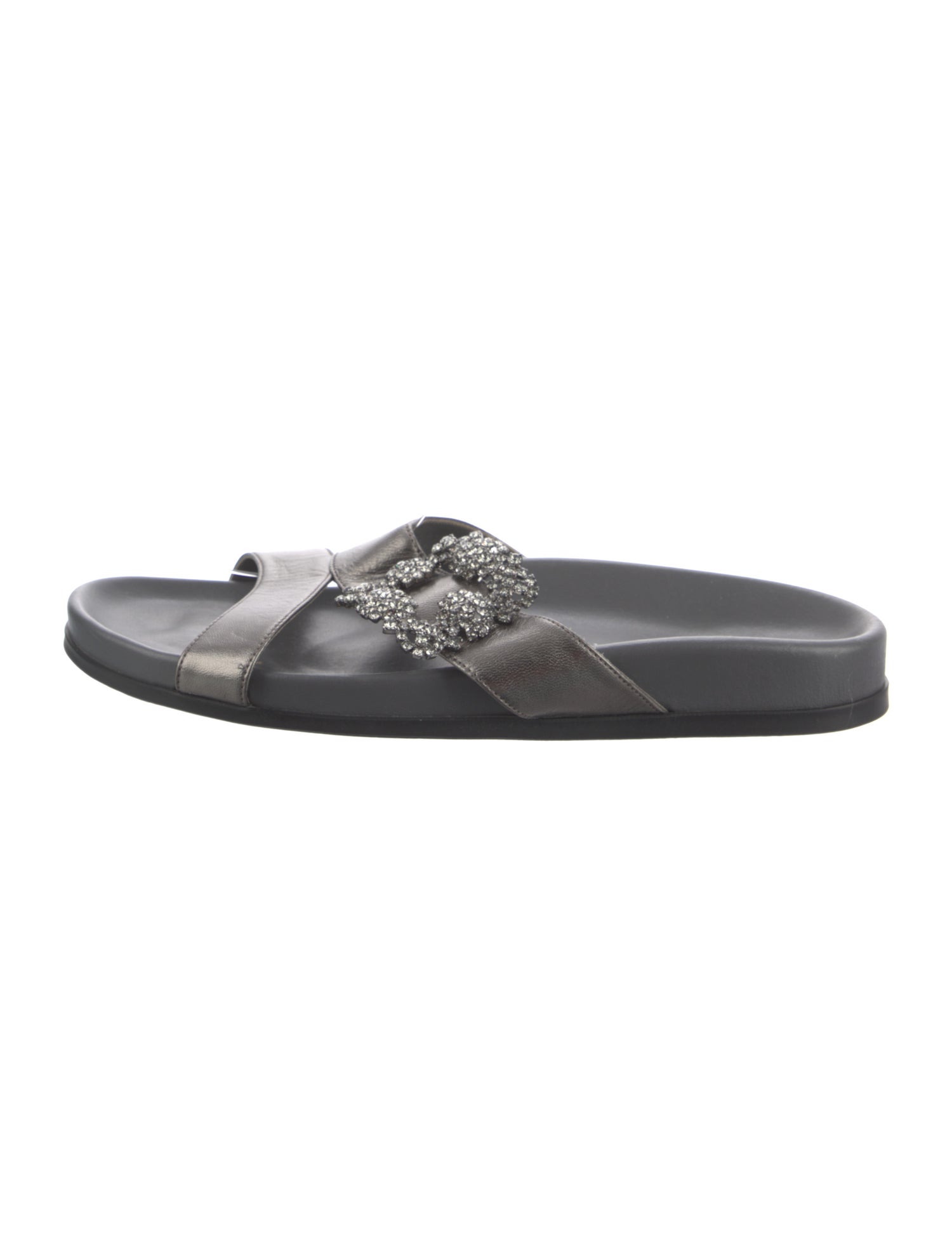 Manolo Blahnik Grey Metallic Leather Slide