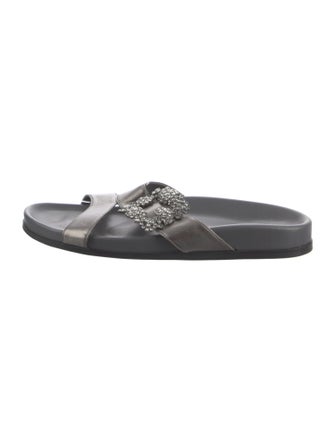 Manolo Blahnik Grey Metallic Leather Slide
