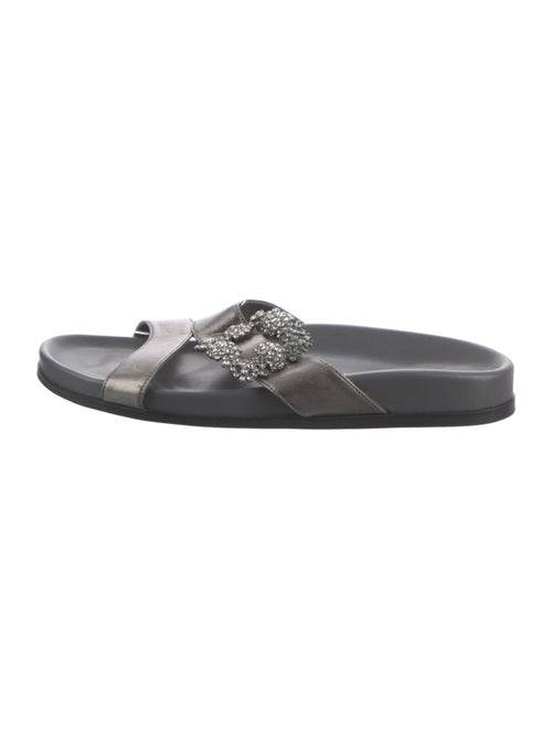Manolo Blahnik Grey Metallic Leather Slide
