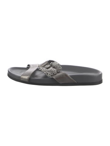 Manolo Blahnik Flats Grey Metallic Leather Slide 9