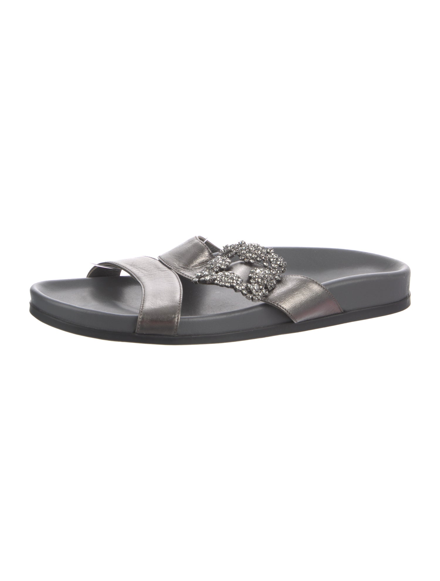 Manolo Blahnik Grey Metallic Leather Slide