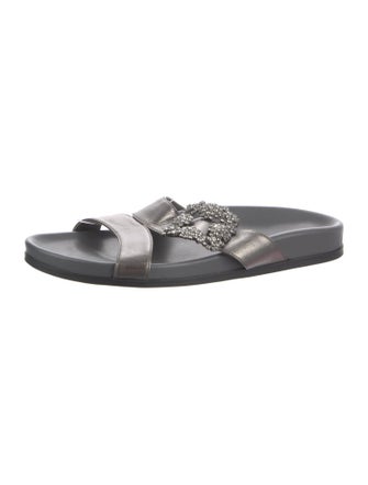 Manolo Blahnik Grey Metallic Leather Slide