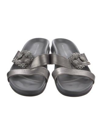 Manolo Blahnik Grey Metallic Leather Slide