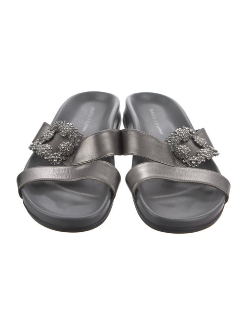 Manolo Blahnik Grey Metallic Leather Slide