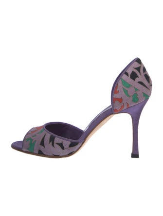 Manolo Blahnik Suede Printed D'Orsay Pumps