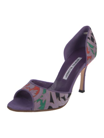 Manolo Blahnik Suede Printed D'Orsay Pumps