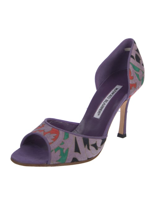 Manolo Blahnik Suede Printed D'Orsay Pumps