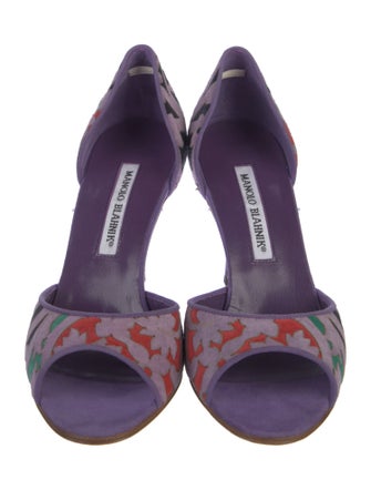 Manolo Blahnik Suede Printed D'Orsay Pumps