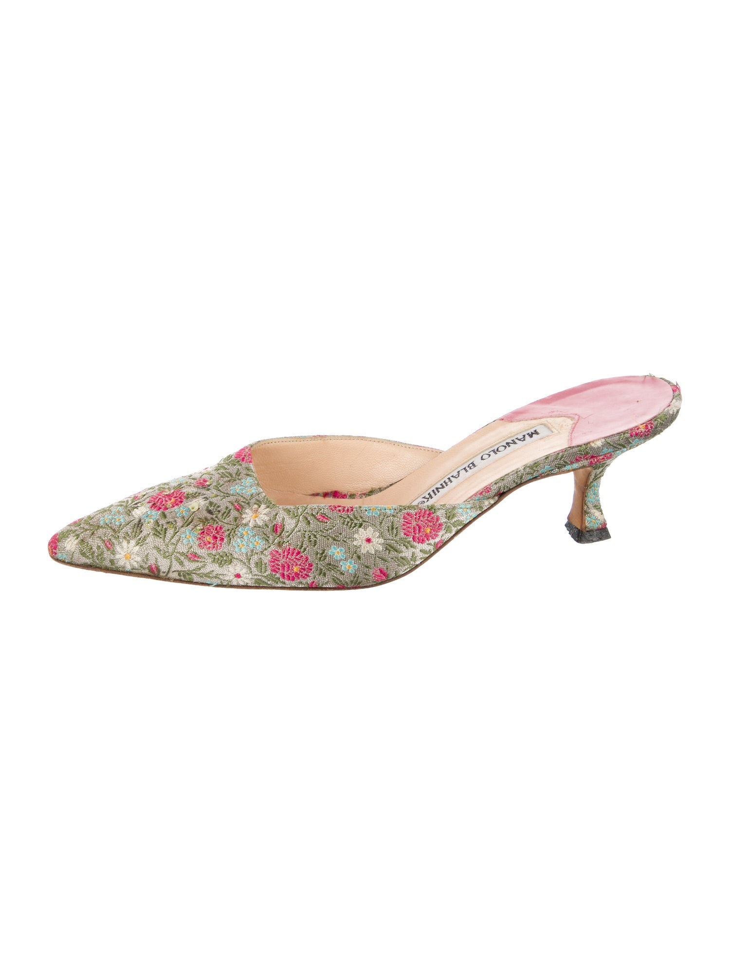Manolo Blahnik Floral Print Beaded Accents Mules