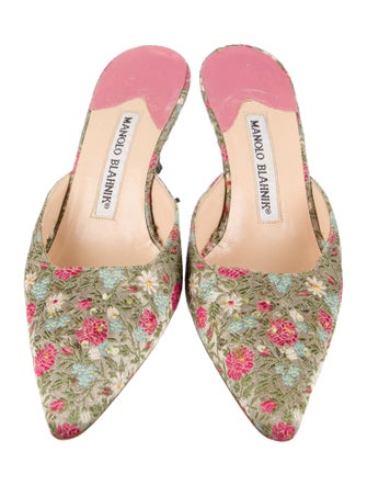 Manolo Blahnik Floral Print Beaded Accents Mules