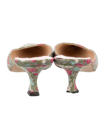 Manolo Blahnik Floral Print Beaded Accents Mules