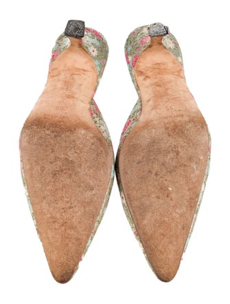 Manolo Blahnik Floral Print Beaded Accents Mules