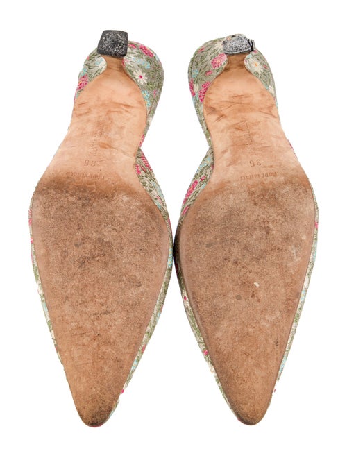 Manolo Blahnik Floral Print Beaded Accents Mules