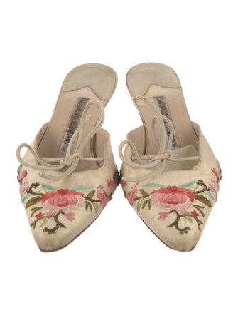 Manolo Blahnik Floral Print Embroidered Accent Mules