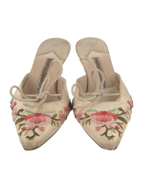 Manolo Blahnik Floral Print Embroidered Accent Mules