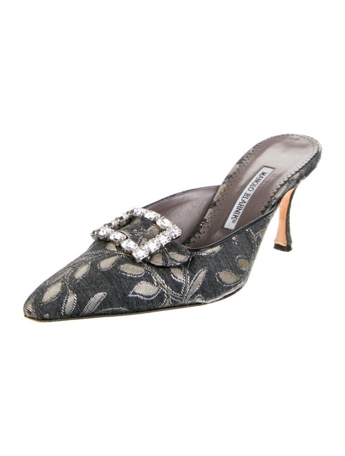 Manolo Blahnik Printed Glitter Accents Mules