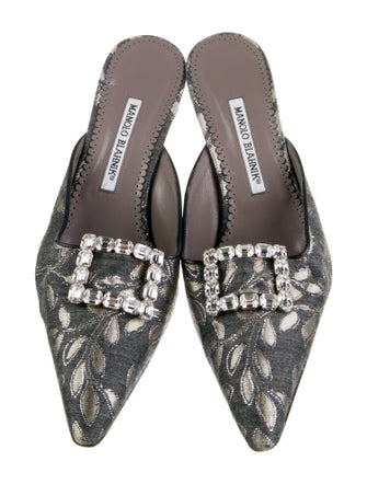 Manolo Blahnik Printed Glitter Accents Mules