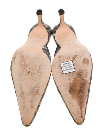 Manolo Blahnik Printed Glitter Accents Mules