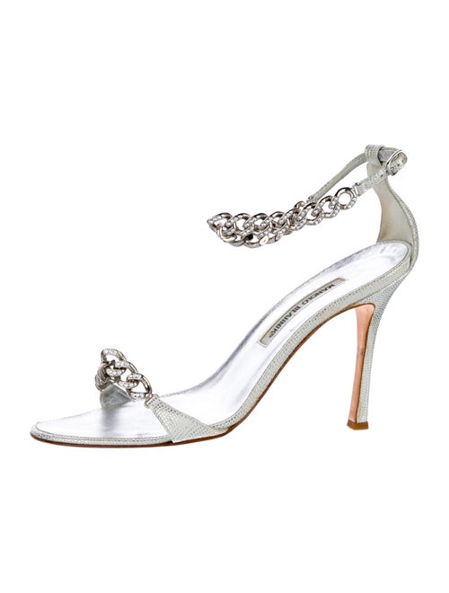 Manolo Blahnik Leather Chain-Link Accents Sandals