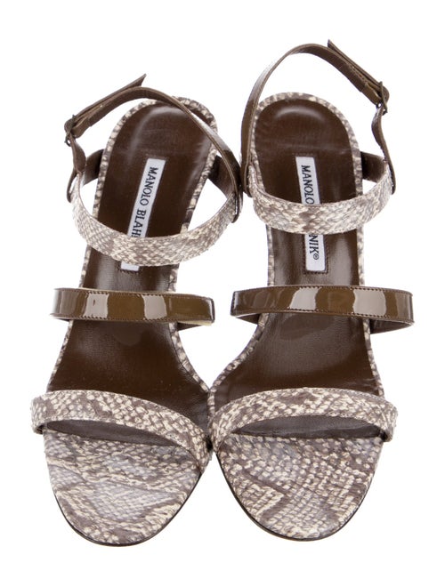 Manolo Blahnik Embossed Leather Animal Print Gladiator Sandals