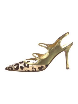 Manolo Blahnik Mesh Animal Print Slingback Pumps