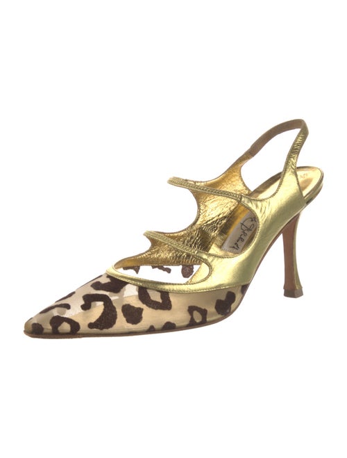Manolo Blahnik Mesh Animal Print Slingback Pumps