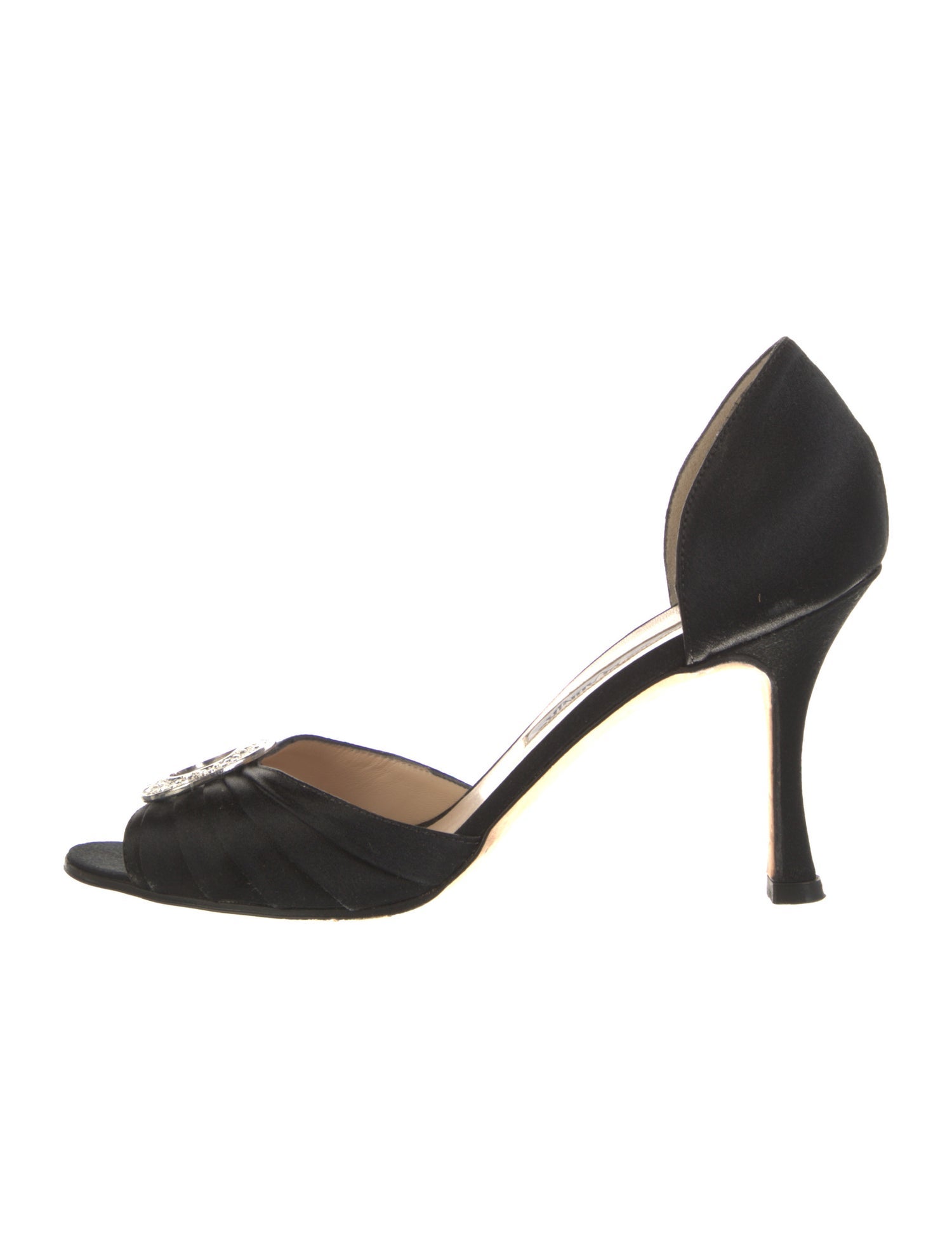 Manolo Blahnik Satin Crystal Embellishments D'Orsay Pumps