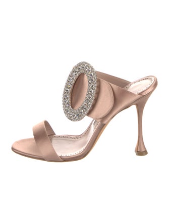 Manolo Blahnik Satin Crystal Embellishments Slides
