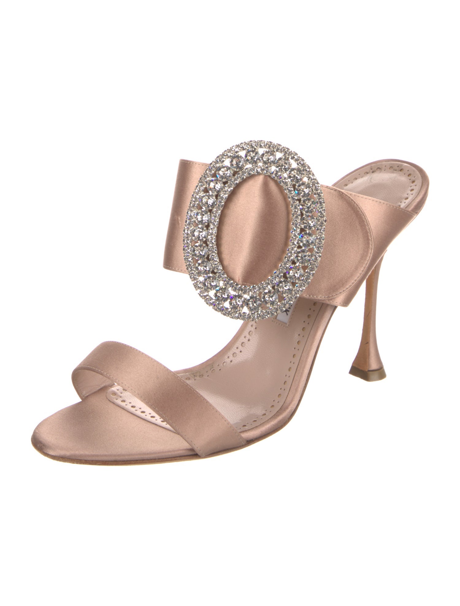 Manolo Blahnik Satin Crystal Embellishments Slides