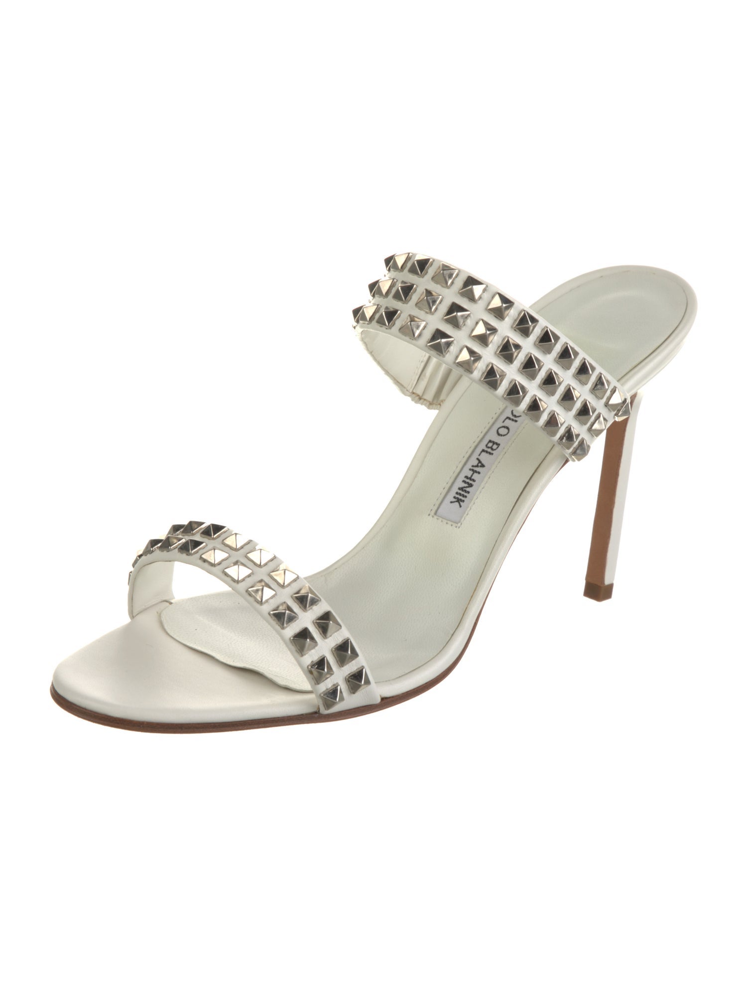 Manolo Blahnik Leather Studded Accents Slides