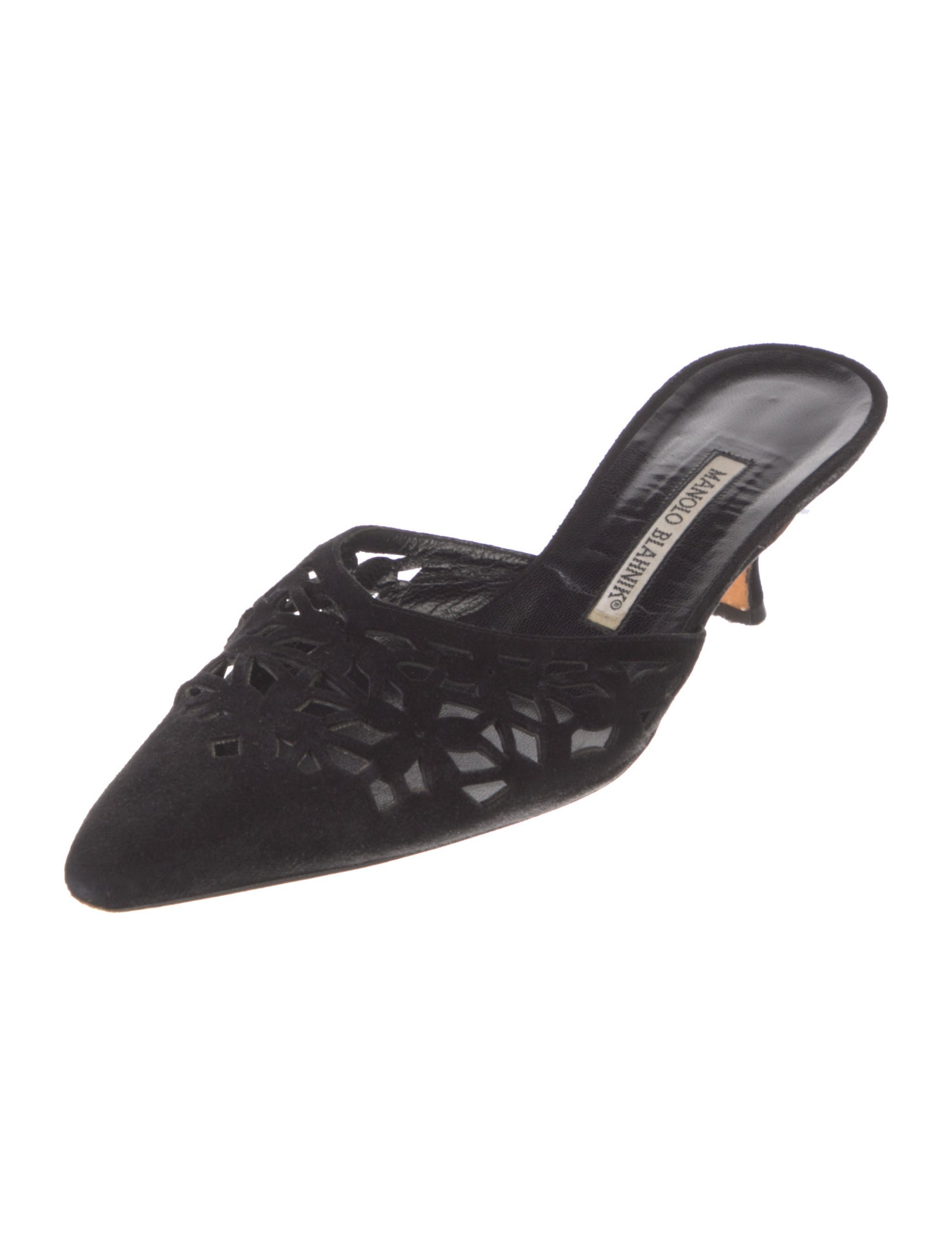 Manolo Blahnik Suede Lasercut Accents Mules