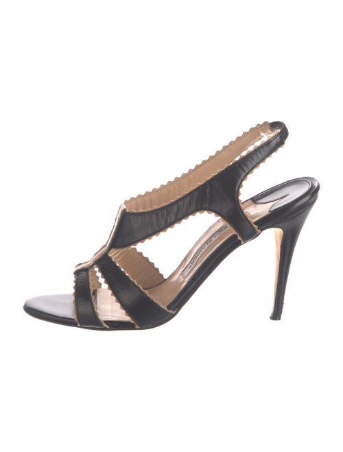 Manolo Blahnik Leather Scalloped Accent T-Strap Sandals